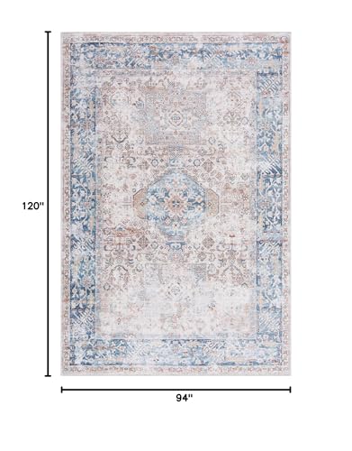 Bloom Rugs Caria Washable Non-Slip 8x10 Rug - Beige/Ocean Blue Traditional Area Rug for Living Room, Bedroom, Dining Room, and Kitchen - Exact Size: 7'8" x 10' - color: Beige / Ocean Blue, size: 8' x 10' (Rectangular)