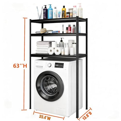 Height-Adjustable Bathroom & Laundry Storage Shelf, 3-Tier Metal Organizer Rack for Washer Dryer, Sturdy Shelving Unit for Bathroom Essentials, 63" H x 35.4" W x 13" D Inches - size: 63"Hx 35.4"W x13.8"D