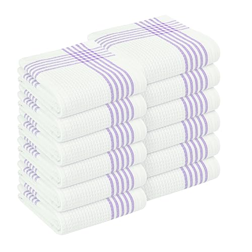 Lavender and White Kitchen Towels 12 Pack, 16x26 Inch, 100% Cotton Waffle Weave, Super Absorbent, Quick Dry, Soft & Durable Dish Towels for Drying, Cooking, Cleaning Tasks - color: Lavender, White, style: 12 Pack