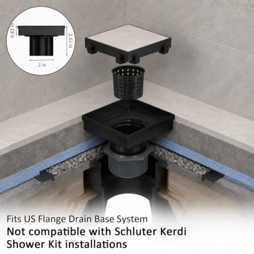 Tile Insert Square Shower Drain 6 in with Strainer, Matte Black | SUS 304 Stainless Steel, Removable Grate & Hair Strainer Design, for Bathroom, Kitchen, Balcony, Garage, Basement, Toilet - color: Matte Black, size: 6-Inch