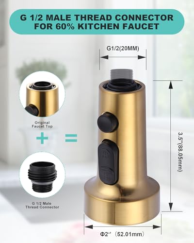 Pull Down Faucet Head Replacement: 3-Function Kitchen Faucet Head with 9 Adapters - Brushed Gold Kitchen Sink Spray Replacement Compatible with Moen, Delta, American Standard Faucets - color: Brushed Gold