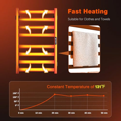 Towel Warmer, Towel Heater Rack for Bathroom, 8-bar Electric Towel Dryer Wall-Mounted Plug-in Bath Heater, 201 Stainless Steel Hot Towel Rack with Timer and Smart Temperature Control - color: Black