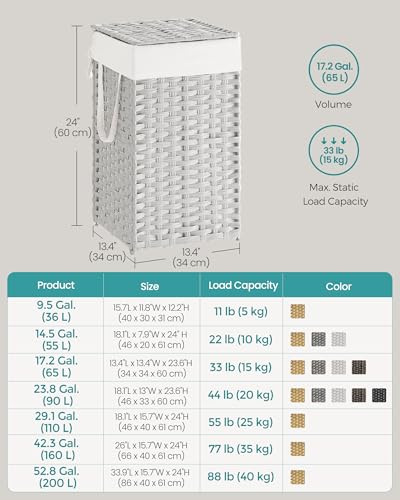SONGMICS Laundry Hamper with Lid, 17.2 Gallon (65 L) Synthetic Rattan Clothes Laundry Basket with Lid and Handles, Foldable, Removable Liner, Cloud White ULCB165W01 - color: Cloud White, size: 65 L