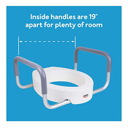 Carex 3.5 Inch Raised Toilet Seat with Arms, Elongated Toilet Seat Riser, Up to 250 lbs Capacity, Elevating & Raising Seat for Elderly & Handicap, Universal, Slip-Resistant with Padded Handles, White - size: Elongated