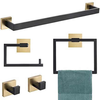 YACVCL 5 Pieces Bathroom Hardware Set, Black and Gold Towel Bar Set, 23.6 inch Towel Bar Hand Towel Holder Wall Mounted Stainless Steel - color: Black and Brushed Gold
