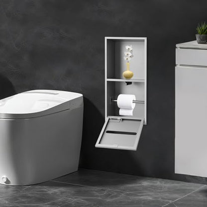 2 Tier Bathroom Wall Niche, Toilet Paper Holder with Shelf, Recessed Stainless Steel Organizer for Bathrooms, Living Rooms, Bedrooms, 8.54x4.92x16.54in (Silver) - color: Silver