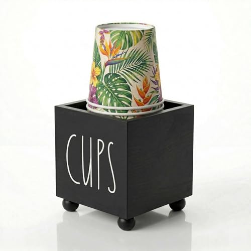 Bathroom Cup Dispenser, Farmhouse Dixie Cup Holder, 3 oz 5 oz Paper Mouthwash Cup Storage Box, Wooden Disposable Cup Caddy, Water Dispenser Cup Holder for Counter top (Black) - color: Black