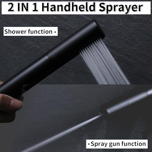 AYIVG Matte Black Finish Round Brass 2 In 1 Function High Pressure Handheld Shower Head Sprayer Hand Shower Wand with 59 Inch Hose For Bathroom Shower System - color: Matte Black