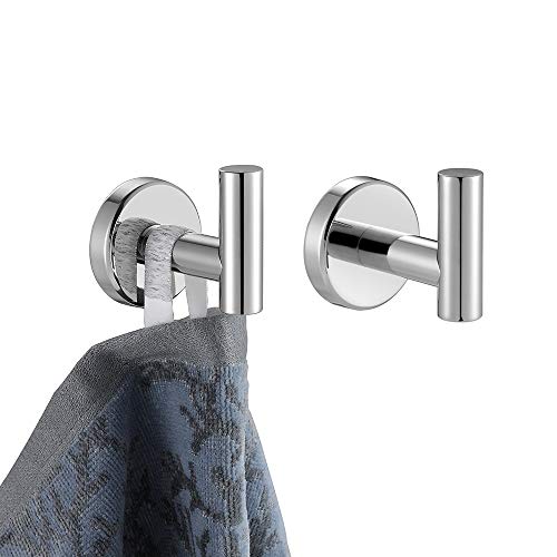 JQK Chrome Bathroom Towel Hook, 304 Stainless Steel Coat Robe Clothes Hook for Bathroom Kitchen Garage Wall Mounted (Pack of 2), TH100-CH-P2 - color: Chrome, size: 2 Pack