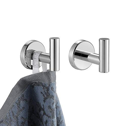 JQK Chrome Bathroom Towel Hook, 304 Stainless Steel Coat Robe Clothes Hook for Bathroom Kitchen Garage Wall Mounted (Pack of 2), TH100-CH-P2 - color: Chrome, size: 2 Pack