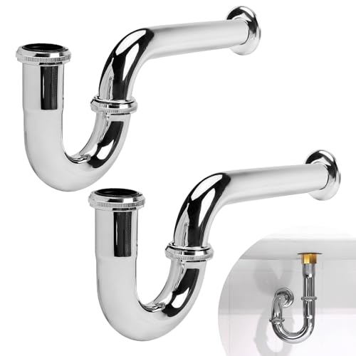 Stainless 2 Pack Steel P-Trap - 1 1/4 Inch Bathroom Basin Sink Waste Trap with Reducing Washer, Chrome Finish, Silver - color: Silver - 2pc