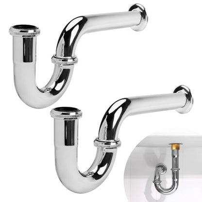 Stainless 2 Pack Steel P-Trap - 1 1/4 Inch Bathroom Basin Sink Waste Trap with Reducing Washer, Chrome Finish, Silver - color: Silver - 2pc