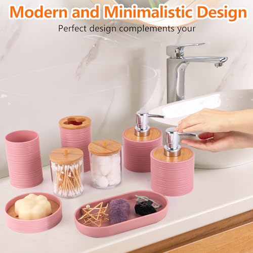 25 PCS Pink Bathroom Accessories Set丨Shower Curtain Bathroom Accessory | All-in-One Kit with Shower Curtain,rug,Trash Can,Toothbrush Holder,Toilet BrushSoap Dispenser,Toothbrush Cup,etc for Home - color: Pink