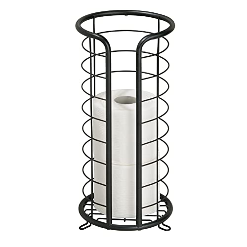 mDesign Metal Toilet Paper Holder Stand - Storage Reserve for 3 Rolls of Toilet Tissue - Freestanding Toilet Paper Holder - Stylish Bathroom Floor Toilet Paper Stand - Omni Collection - Matte Black - color: Matte Black