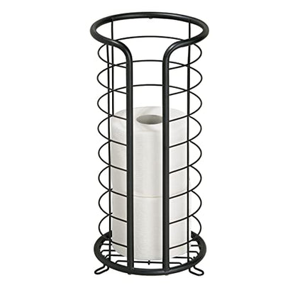 mDesign Metal Toilet Paper Holder Stand - Storage Reserve for 3 Rolls of Toilet Tissue - Freestanding Toilet Paper Holder - Stylish Bathroom Floor Toilet Paper Stand - Omni Collection - Matte Black - color: Matte Black