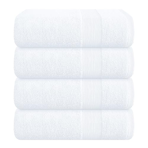 4 Pack Bath Towel Set 27x54, 100% Ring Spun Cotton, Ultra Soft Highly Absorbent Machine Washable Hotel Spa Quality Bath Towels for Bathroom, 4 Bath Towels - White - color: White, size: 4 Pack Bath Towel