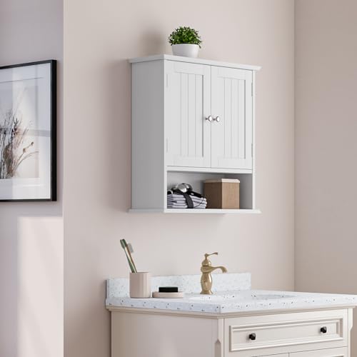 Bathroom Wall Cabinet, Bathroom Cabinet Wall Mount with 2 Doors and Open Shelf, Over The Toilet Wall Storage Cabinet, Bathroom Medicine Cabinet - color: Bathroom Cabinet White