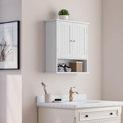 Bathroom Wall Cabinet, Bathroom Cabinet Wall Mount with 2 Doors and Open Shelf, Over The Toilet Wall Storage Cabinet, Bathroom Medicine Cabinet - color: Bathroom Cabinet White