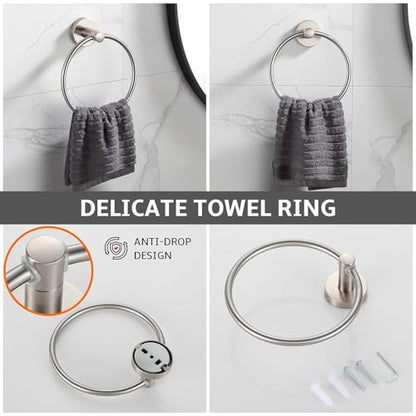 BGL Bathroom Accessory Set Brushed Nickel 4-Pieces Bathroom Towel Rack 24 Inches Adjustable Bathroom Hardware Set - color: Brushed Nickel, size: 4 PIECES
