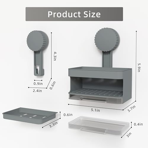 Soap Dish Holder,2 Pcs Suction Cup Soap Dishes，Wall Mounted Bar Self-Adhesive for Kitchen Shower,Soap Saver Tray with Drain for Bathroom (Gary) - color: Gary