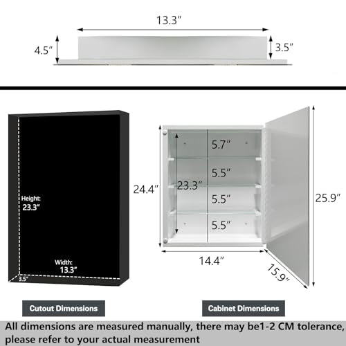 Bathroom Medicine Cabinet with 16x26 Inch Frameless Beveled Edge Mirror, Surface/Recessed Mount Vanity Storage Cabinet for Bathroom/Living Room/Bed Room - size: AL-WF1001-1626