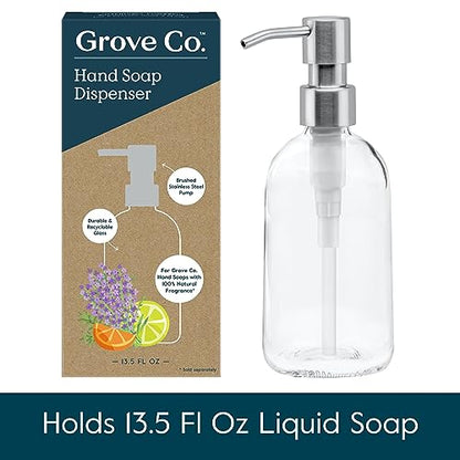 Grove Co. Gel Hand Soap Dispenser, 2 x 13.5 oz Glass Bottles | Glass bottles; Stainless-steel pumps; Reusable; Pair with Grove Co. Hand Soap; No Plastic Waste - size: 27 Ounce ( Pack of 2)