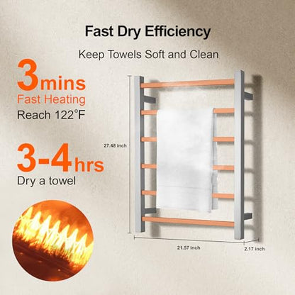 Electric Heated Towel Warmer - Wall Mounted Bathroom Towel Rack, Plug-in Design & Brushed Stainless Steel 6 Bar Brushed with Single Press - color: Square Brushed With Single Press, size: 6 Bar