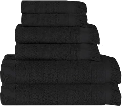 Superior Cotton 6 Piece Towel Set, Quick Dry, Bathroom Essentials, Shower, Spa, Luxury Plush Soft Absorbent Towels, Includes 2 Bath, 2 Hand, 2 Washcloth/Face Towels, Rolla Collection, Black - color: Black, size: 6 Piece Towel Set