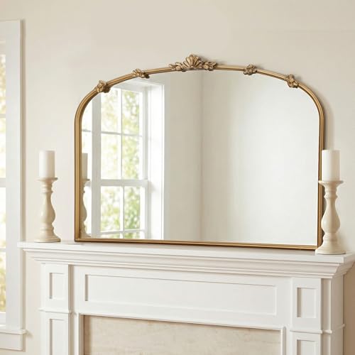 Besdomus Large Vintage Gold Mirror: 40"x29" Antique Vintage Arched Mirror | French Baroque Decorative for Wall/Mantel/Bedroom/Entryway/Bathroom/Hallway - Home Decor for Fashion- Conscious - size: 29"L x 40"W