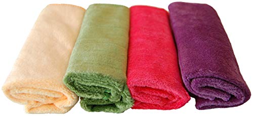 EcoSol Designs - Microfiber Towels, Cleaning & Drying Must-Have, Soft, Thick Dry/Wipe for Personal/Home/Office/Car Use, 4 12x12 Microfiber Towels with Hanging Loops in Purple, Pink, Green and Yellow - color: Purple, Pink, Green, Yellow