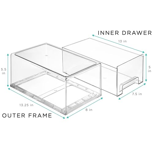 Sorbus Plastic Storage Bins Stackable Clear Pantry Organizer Box Bin for Organizing Kitchen Fridge, Food, Snack Pantry, Fruit, Vegetables, Bathroom, Wide & Narrow Deep (6 Pack) - size: 6 Pack