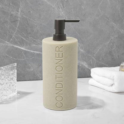 Resin Tan Sandstone Conditioner Engraved Bottle Refillable Pump Dispenser, Durable Waterproof Resin Construction for Bath, Shower - Tan Sandstone ORB Pump - color: Tan Sandstone Resin, Orb Pump - Conditioner