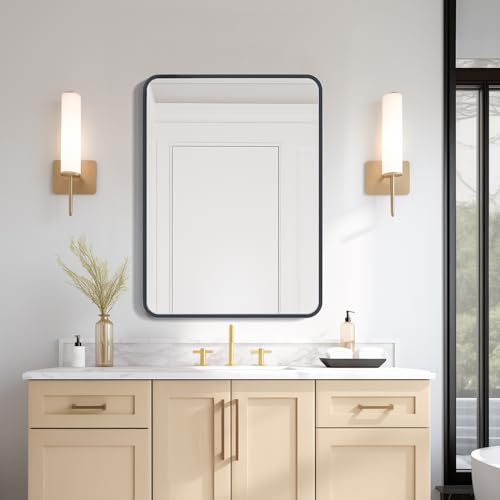 USHOWER Black Bathroom Mirror for Over Sink 22 x 30 Inch | Metal Framed Rectangle Vanity Mirror for Wall, Modern Farmhouse Mirror for Living Room, Bedroom, Entryway - color: Black, size: 22"L x 30"W