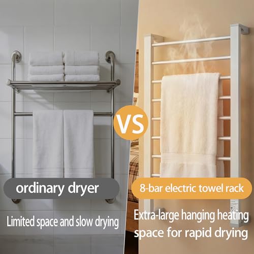 Heated Towel Rack with Timer, 8-Bar Electric Towel Warmer for Bathroom, Fast Heating Towel Dryer Freestanding or Wall Mount, Auto Shut-Off, Space-Saving Design