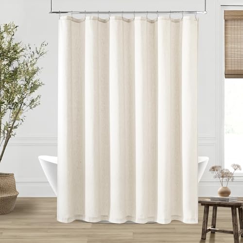 Cream Linen Shower Curtain for Bathroom Water Repellent 72x75 Inch | Extra Long Shower Curtains, Modern Boho Luxury Cute Neutral, Cloth Fabric, 75 Inches Long, for Hotel Bathtub, with Hooks - color: Natural, size: 72"W x 75"L (Pack of 1)