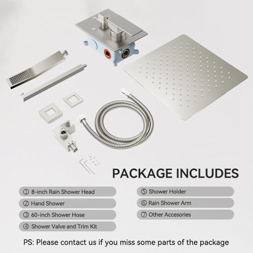 STARBATH Shower Faucet Set Shower System with Diverter Valve Brushed Nickel | 8" Wall Mount Rain Shower Head and Handheld Spray for Two Person,Shower System with Diverter Valve and Trim Kit Complete - color: Brushed Nickel, size: 8"-01