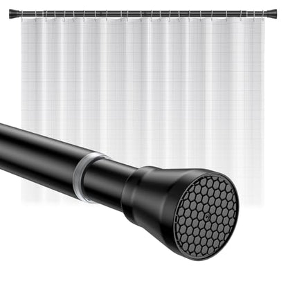 Shower Curtain Rod 45-77 Inch Black Shower Tension Rod Adjustable | Curtain Rod No Drilling Tension Curtain Shower Rods for Bathroom Windows - color: Black., size: 45" to 77"-1Pcs