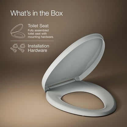 KOHLER K-26801-95 Impro ReadyLatch Quiet Close Elongated Toilet Seat, Grip-Tight Bumpers, New Home Essentials, Slam Prevention, Ice Grey - color: Ice Gray, size: Elongated