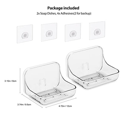 Soap Dish 2 Pack Soap Holder Plastic Adhesive Soap Holder for Shower Wall, Bathroom, Tub and Kitchen Sink, Drill- Free and Clear - color: 2 Pack Soap Dish