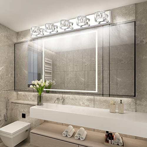 Aipsun 5 Lights Crystal Vanity Lights Modern LED Vanity Lights for Bathroom Vanity Lighting Fixtures Modern Bathroom Wall Light - size: 5 light