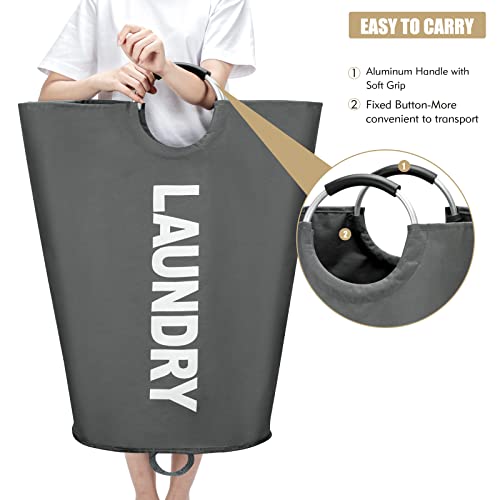 Maxsilan 125L X-Large Laundry Basket Bag, Collapsible Tall Hamper, Dark Grey - color: Dark Grey, size: 125L