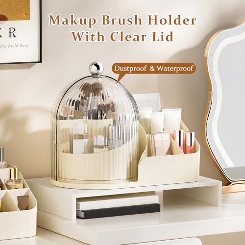360 Rotating Makeup Organizer with Clear Dust Lid, Multi-compartment Perfume & Makeup Brush Holder, Large Capacity Vanity Desk Storage for Cosmetics, Skincare, Kitchen, Pantry, Bathroom Countertop