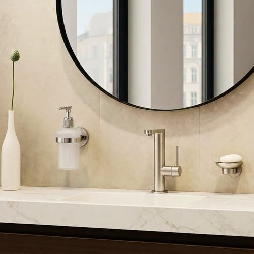 1 Pack Hand Soap Dispenser Wall Mount Bathroom Glass Soap Dispenser Pump Bottle with Stainless Steel Pump for Kitchen Bathroom Countertop (Silver) - color: Silver