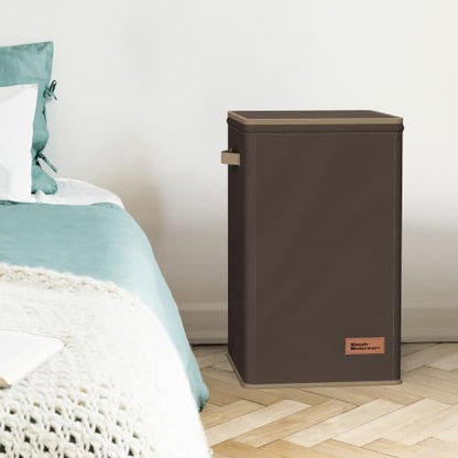 Simple Houseware Foldable Laundry Hamper Basket with Lid and Bag, Brown | Heavy Duty 600D Polyester, Water-Resistant Surface - color: Bronze