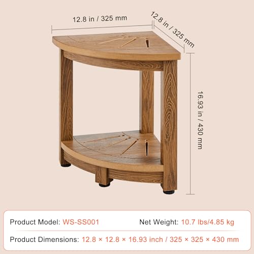 VEVOR 16.5" Shower Stool, HDPS Waterproof Shower Bench for Inside Shower, 350lbsCorner Shower Stool for Shaving Legs, Plastic Shower Seat with Storage Shelf for Inside & Outside Shower
