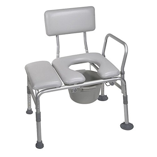 Drive Medical Transfer Bench Commode Chair for Toilet, Gray | Padded Transfer Bench Commode Chair Offers Comfortable, Stable Support for Toilet Use and Access, Gray