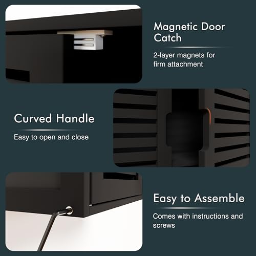 HITNET Black Bathroom Storage Cabinet, Hanging Medicine Cabinet with Adjustable Shelf, Bamboo Over the Toilet Wall Mounted Space Saver Organizer, Double Doors - color: Black