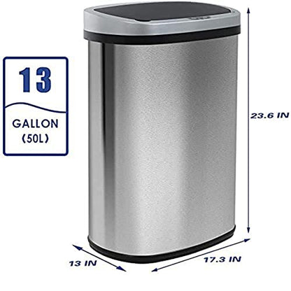 Kitchen Trash Can Brushed Stainless Steel Waste Bin 13 Gallon Automatic Garbage Can Touch Free High Capacity 50 Liter with lid for Bathroom Bedroom Home Office - color: Stainless Steel