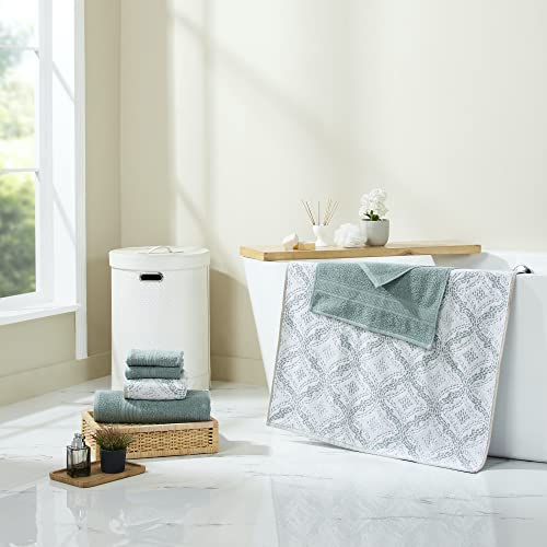 Modern Threads Capri 6-Piece Reversible Yarn Dyed Jacquard Towel Set - Bath Towels, Hand Towels, & Washcloths - Super Absorbent & Quick Dry - 100% Combed Cotton, Ivy - color: Ivy Green, size: Small, style: Soft Geometric