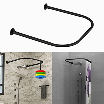 U Shower Curtain Rod Adjustable Stainless Steel U Shaped Rack Drill Free Install for Bathroom, Bathtub, Clothing Store (Black U Shaped, Length on both sides:31.5"-47",Middle width:34.7"-43") - color: Black U, Length on both sides:31.5"-47",Middle width:34